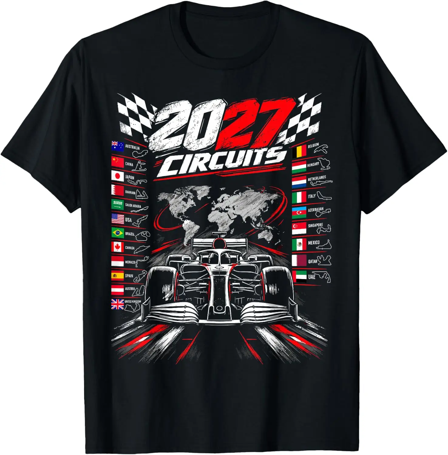 Racing Car Calendar 2027 Circuit Places Schedule Cars Fans. T-Shirt Men Casual Graphic Print T‑Shirt Crew Neck Short Sleeve Vintage Street Style Soft Fabric Daily Wear Tops. Holiday Festive, Party Wear, Theme Print Tee.