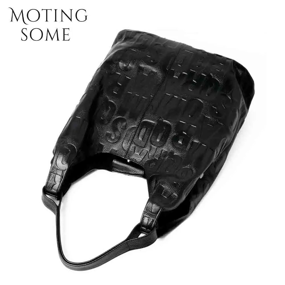 Motingsome 2024 New Frist Layer Cowhide Bag for Women Large Capacity Bucket Letter Print Oversize Handbag Roomy Lady Daily Bags