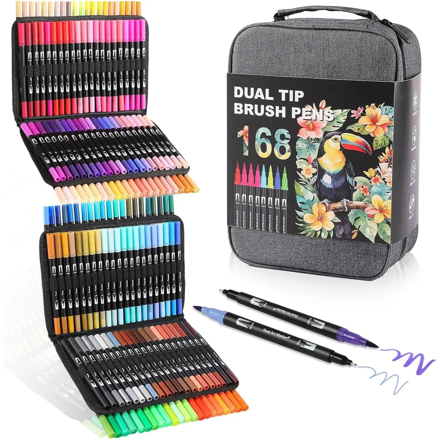 

168 Colors Art Markers Pens Set with Brush & Fine Tip for Adult Coloring, Drawing & Calligraphy