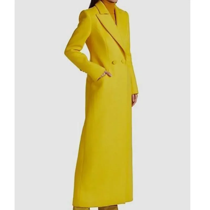 Fashion Yellow Women Blazer Double Breasted Peak Lapel Jacket One Piece Formal Party Business Elegant Women Dress