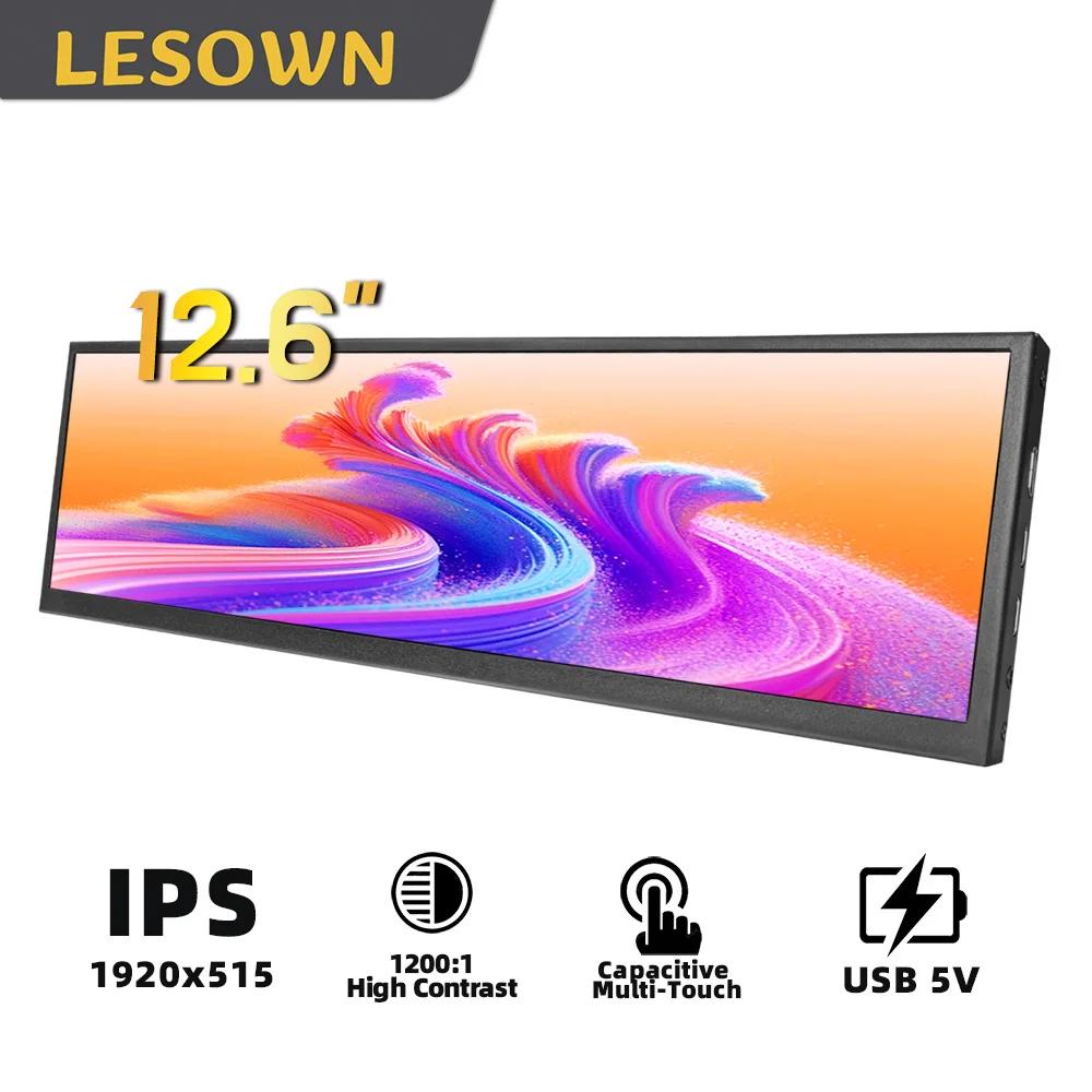 

LESOWN 12.6 Inch Ultra Slim Bar Type Monitor 1920x515 IPS LCD Secondary Screen USB-C One-Cable Solution for Work and Gaming