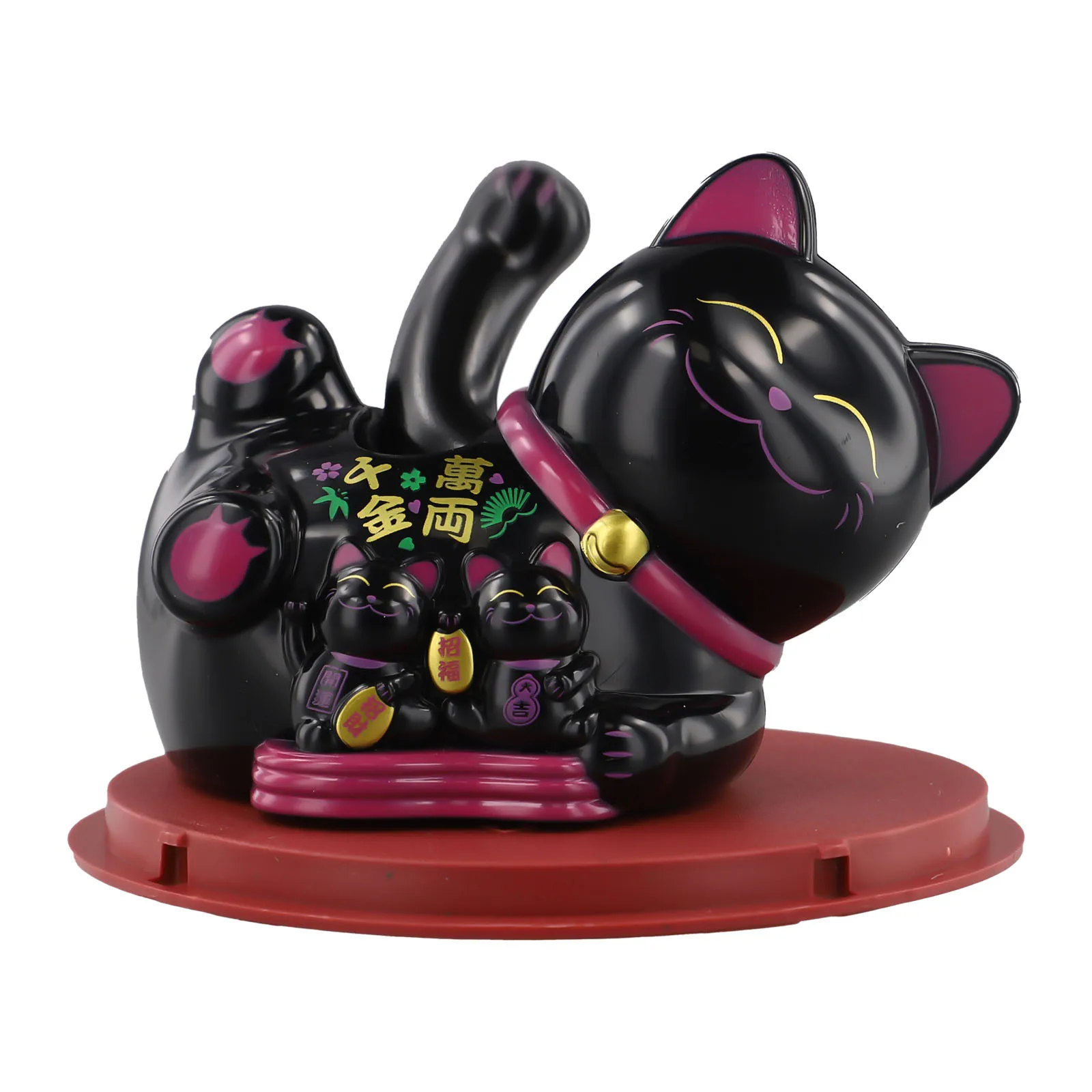 Cashier Decoration Automatic Waving Cat Luxurious Red Plastic Base No Batteries Needed Solar Energy Powered Brings Good Luck