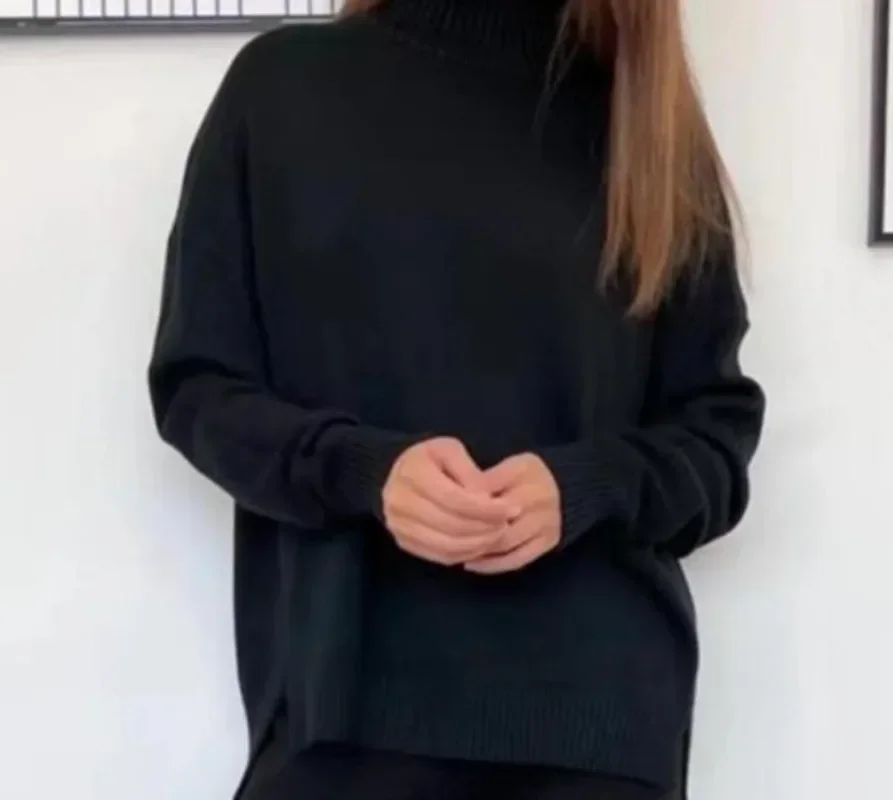

Autumn Winter Korean Fashion 2 Pieces Women Sets Knitted Tracksuit Turtleneck Sweater And Straight Jogging Pants Suits Y2k