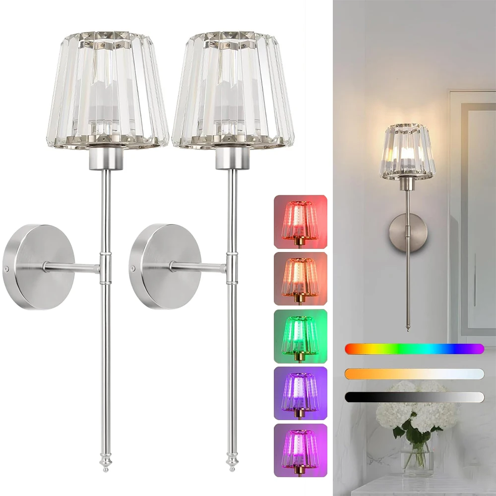 American Style Wall Lamp No wiring LED Rechargeable Bulbs wall Light Crystal wall Sconce For Bedroom Background Home Lighting