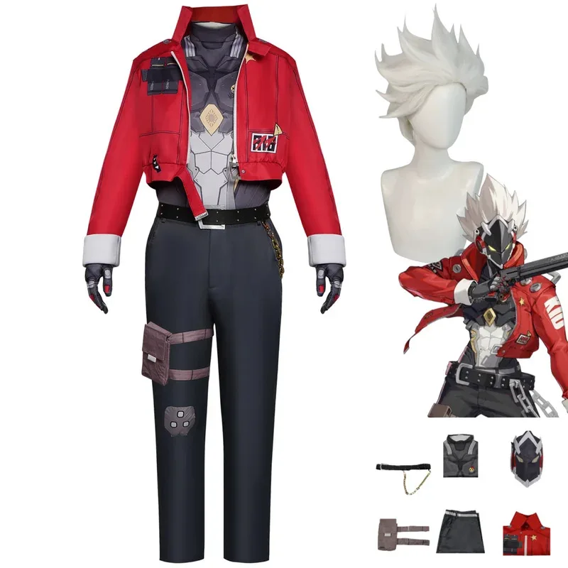 

Anime Game Zenless Zone Zero Billy The Kid Cosplay Costume Cunning Hares Red Uniform Mask Wig Adult Man Woman Halloween Suit