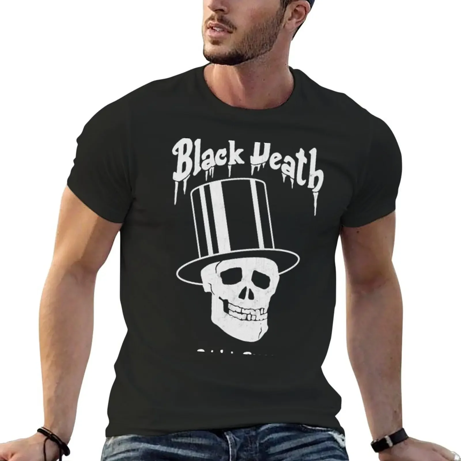 

Black Death Vodka Drink in Peace Top Hat Skull Distressed T-Shirt blanks oversized street wear men t shirt