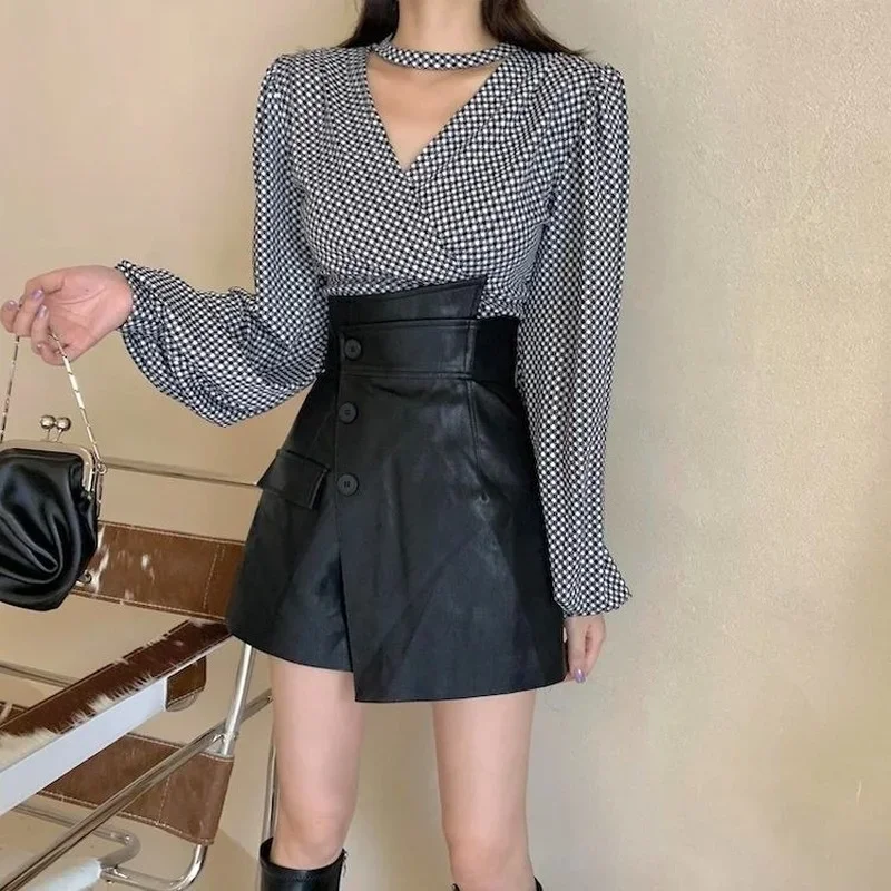 2023 Autumn New A-line Skirt Women High Waist High Quality PU Leather Skirt Mini Skirts for Female