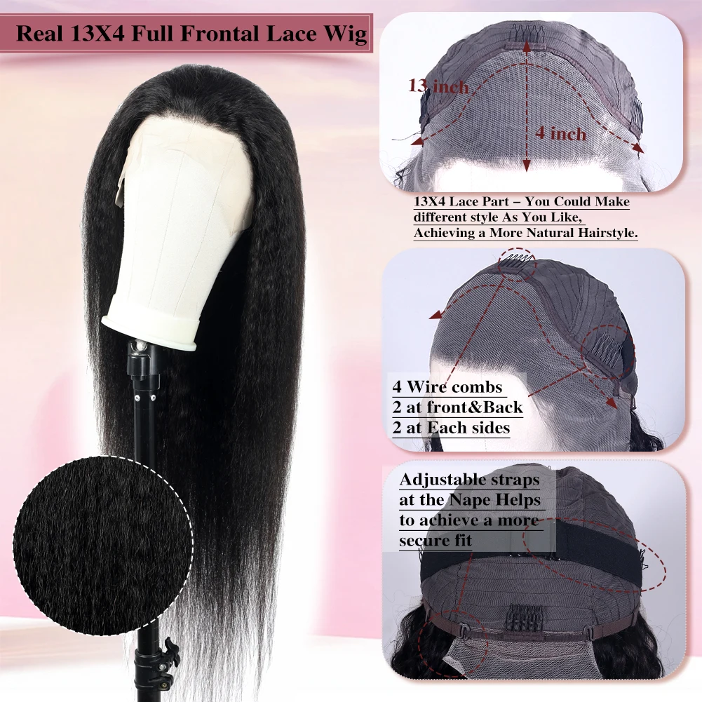 13x4 Yaki Kinky Straight Lace Front Wigs Human Hair Pre Plucked 180 Density Lace Frontal Wigs Human Hair for Women