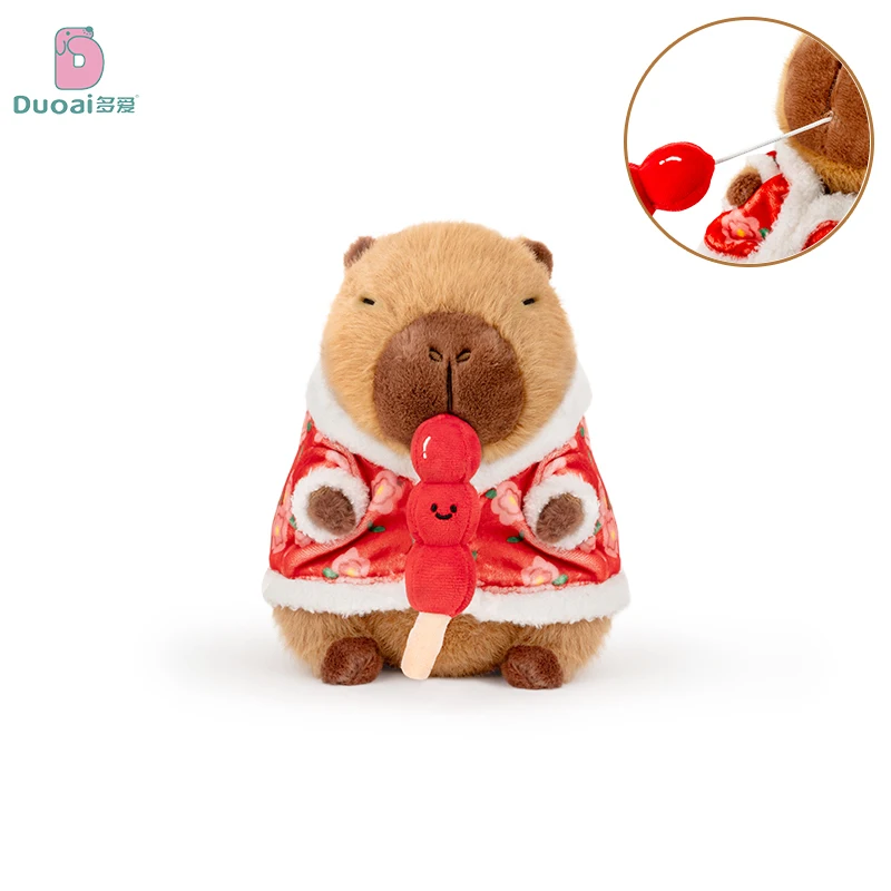 Cute Capybara Plush Toy Holding Tanghulu In Hand Wearing A Big Red Coat Capybara Doll New Year Lucky Capybara Kid Gift