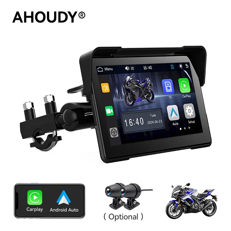 

Ahoudy 7 inch Motorcycle CarPlay Navigation Wireless CarPlay Android Auto BT IP67 Waterpoor Screen