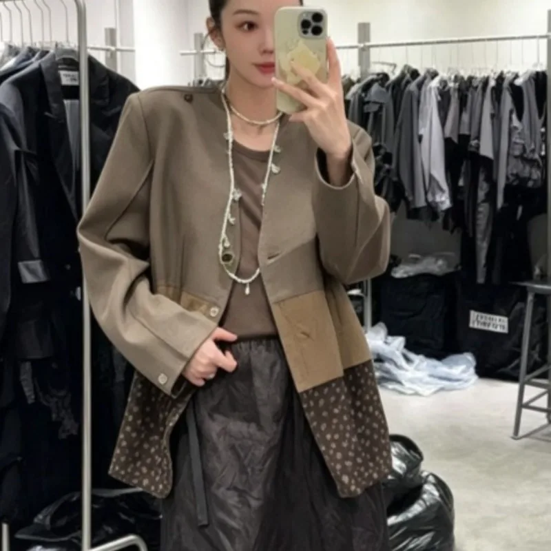 SuperAen Blazer Women's Patchwork Design Autumn New Korean Fashion Contrasting Color Splicing Blazer Top