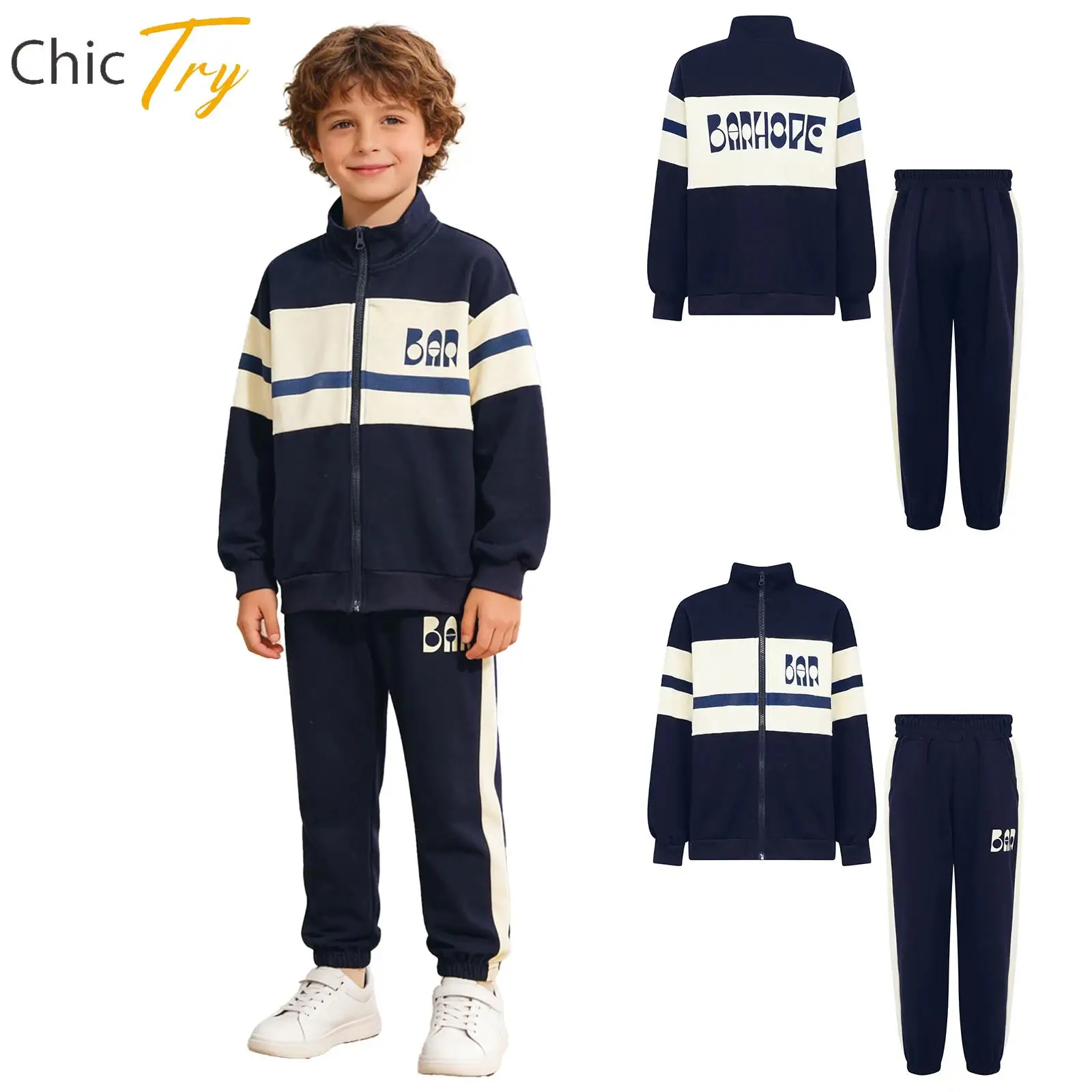 

Boys 2-piece Basketball Outfit Workout Running Casual Sportswear Outfit Tracksuit Long Sleeve Zipper Jacket+Sweatpants Set