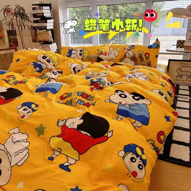 Crayon Shin-chan Bed 3/4pcs Bedding Set Cartoon Anime Cute Student School Dormitory Bed Sheets Set Pillow Case Bedroom Xmas Gift