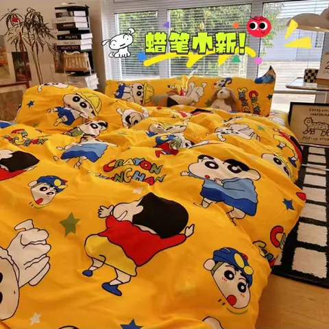 Crayon Shin-Chan Bed 3/4pcs Bedding Set Cartoon Anime Cute Student School Dormitory Bed Sheets Set Pillow Case Bedroom Xmas Gift