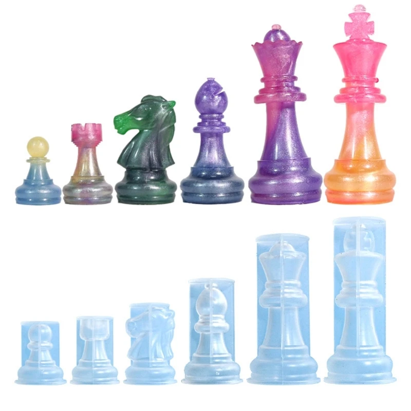 DIY Board Game Large Chess Piece Mold Set Home Desktop Decoration Ornament Silicone Chess Board Game Epoxy Resin Casting Mould