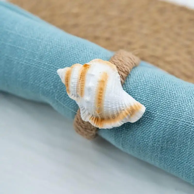 37ME 4Pcs Guest Dining Napkin Holders with Coastal Shell Styling, Marine Theme Accent, and Natural Fiber Base for Family Meals