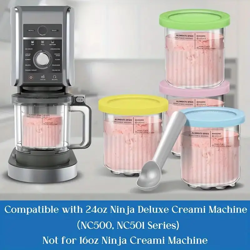 Containers Replacement for NC500/501 Ninja Creami Deluxe Pints Lids Creamy Ice Cream Containers Cups Set Family Size Compatible