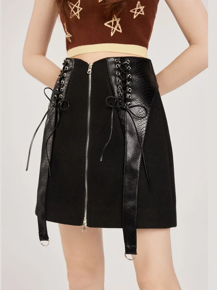 

Streetwear Vintage Skirts Irregular Patchwork Bandage Zipper Design Mini Skirt Summer Female Slim All Match Women Clothing 2024