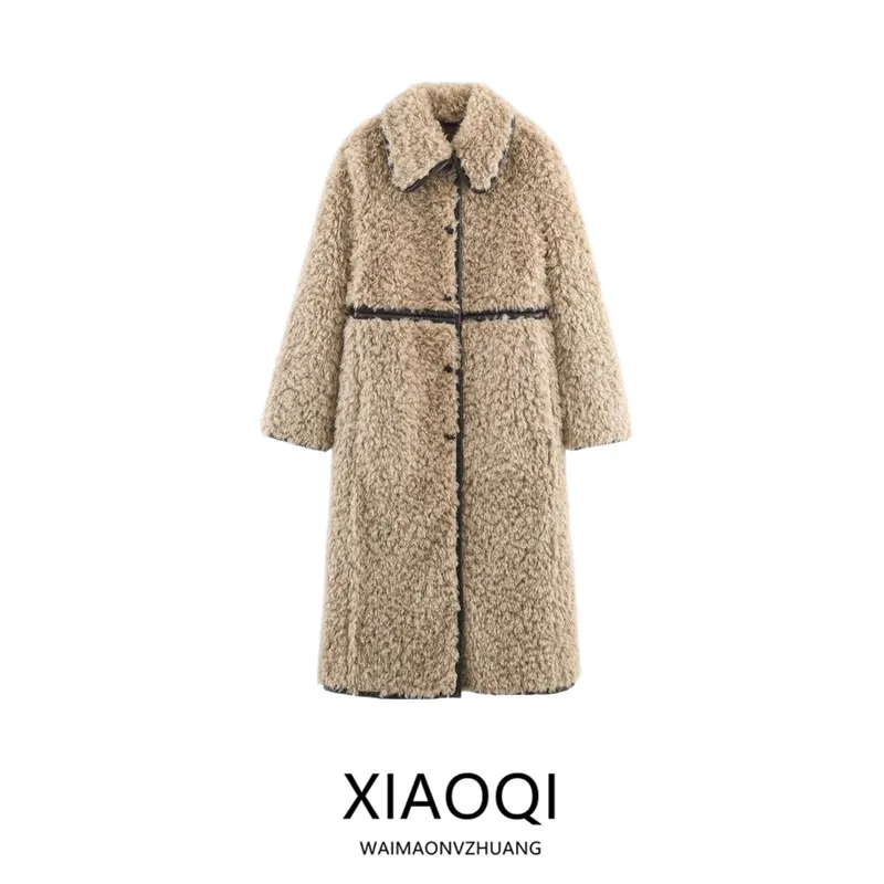 

Winter 2025 Women's Faion Long Fce Lined Coat Jaet New Arrival Versatile Loose Fit Ele Ladies' Woolen Outerwear