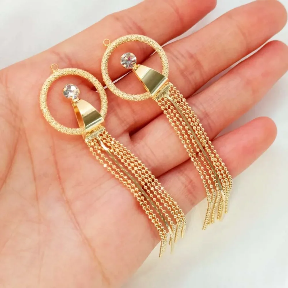 Colgante redondo mate de circón chapado en oro de 14 quilates, cadena de cuentas, borla, accesorio de joyería DIY hecho a mano