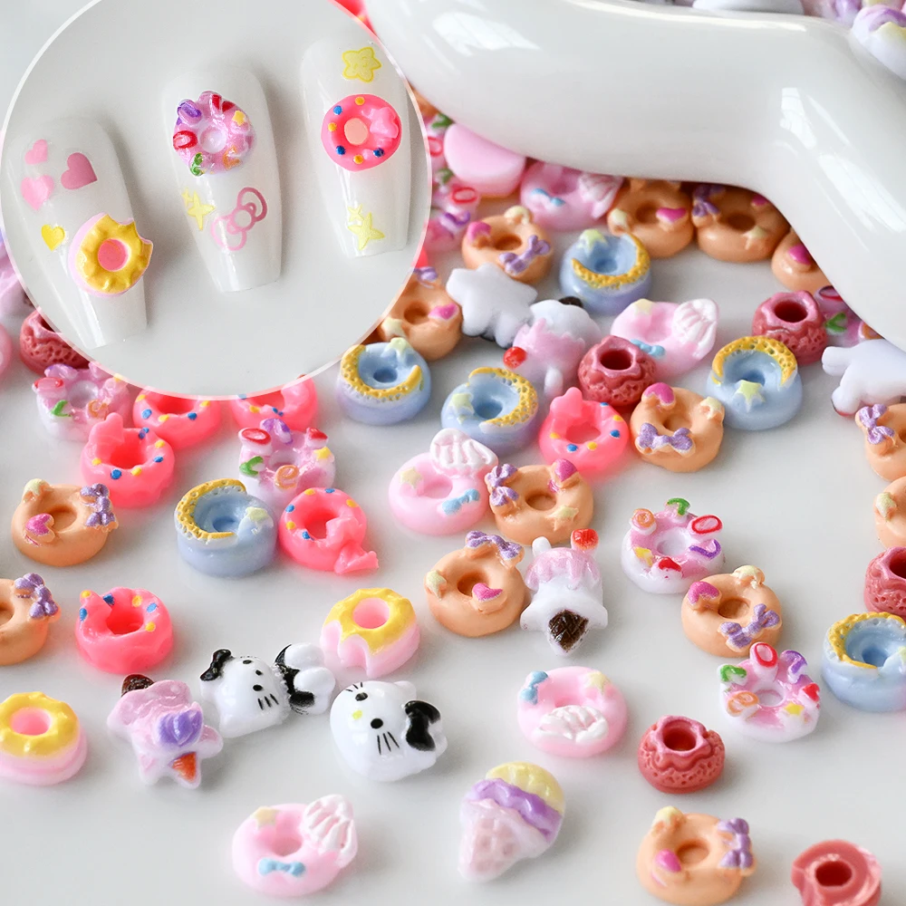 50pcs 3D Doughnuts, Ice Cream Nail Art Decorations Kits Kawaii Dessert Doughnut Design Nail Art Parts DIY Sweet Manicure Charms
