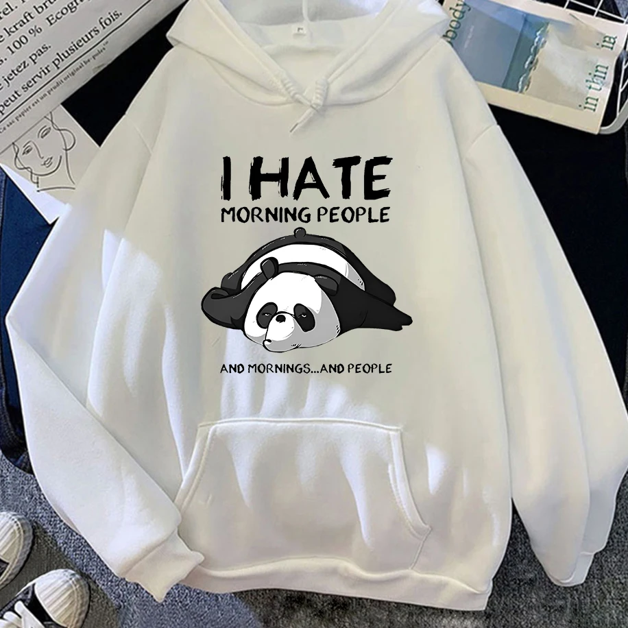 

Panda Lazy I Hate People Morning Cartoons Funny Men Women Oversized Breathable Hoodies Winter Loose Casual Hip-hop Couple's Top