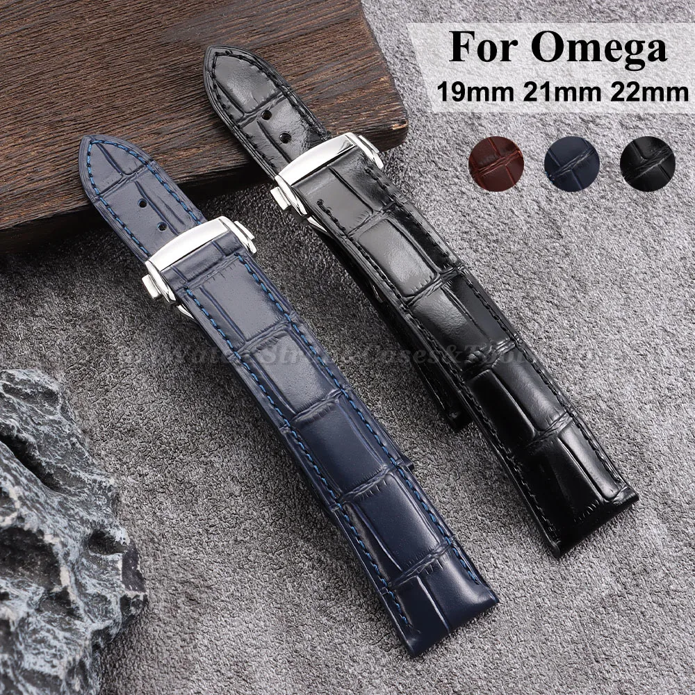 

19mm 20mm 21mm 22mm for Omega Seamster Watch Original Leather Watch Strap Solid Steel Deployant Clasp Bamboo Leather Watch Bands