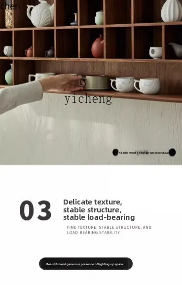 HXL Solid Wood Wall-Mounted Multi-Treasure Cabinet Tea Cup Rack Tea Set Storage