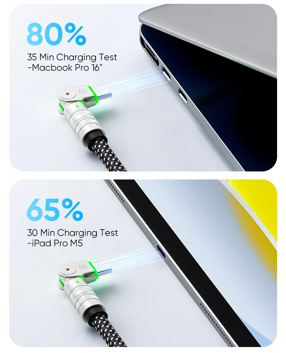 KUULAA 240W Typ-C-Kabel, Schnellladung, 180-Grad-Drehwinkelkabel für Spiele, für Xiaomi Redmi Honor Handy-Ladegerät, USB-C-Kabel – Detail 4