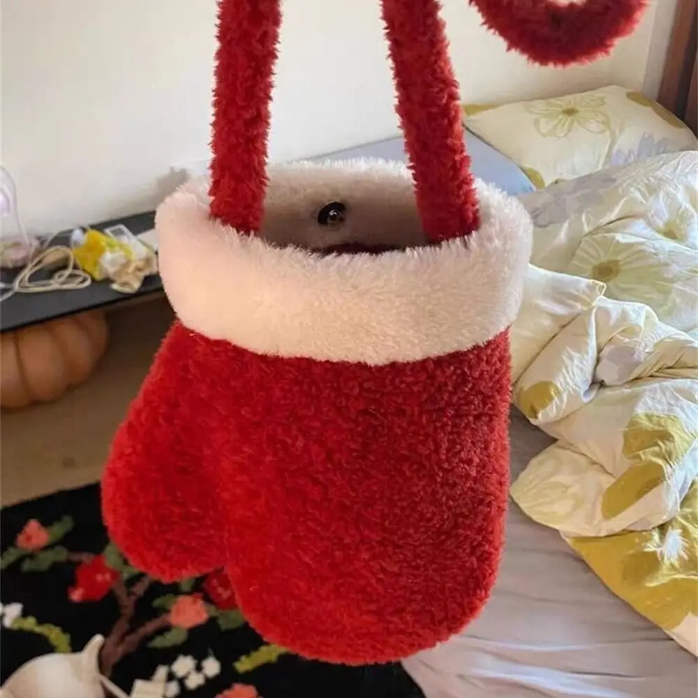 

Fashion Plush Fur Shoulder Bag Red Christmas Gift Diagonal Crossbody Bag for Women Girls