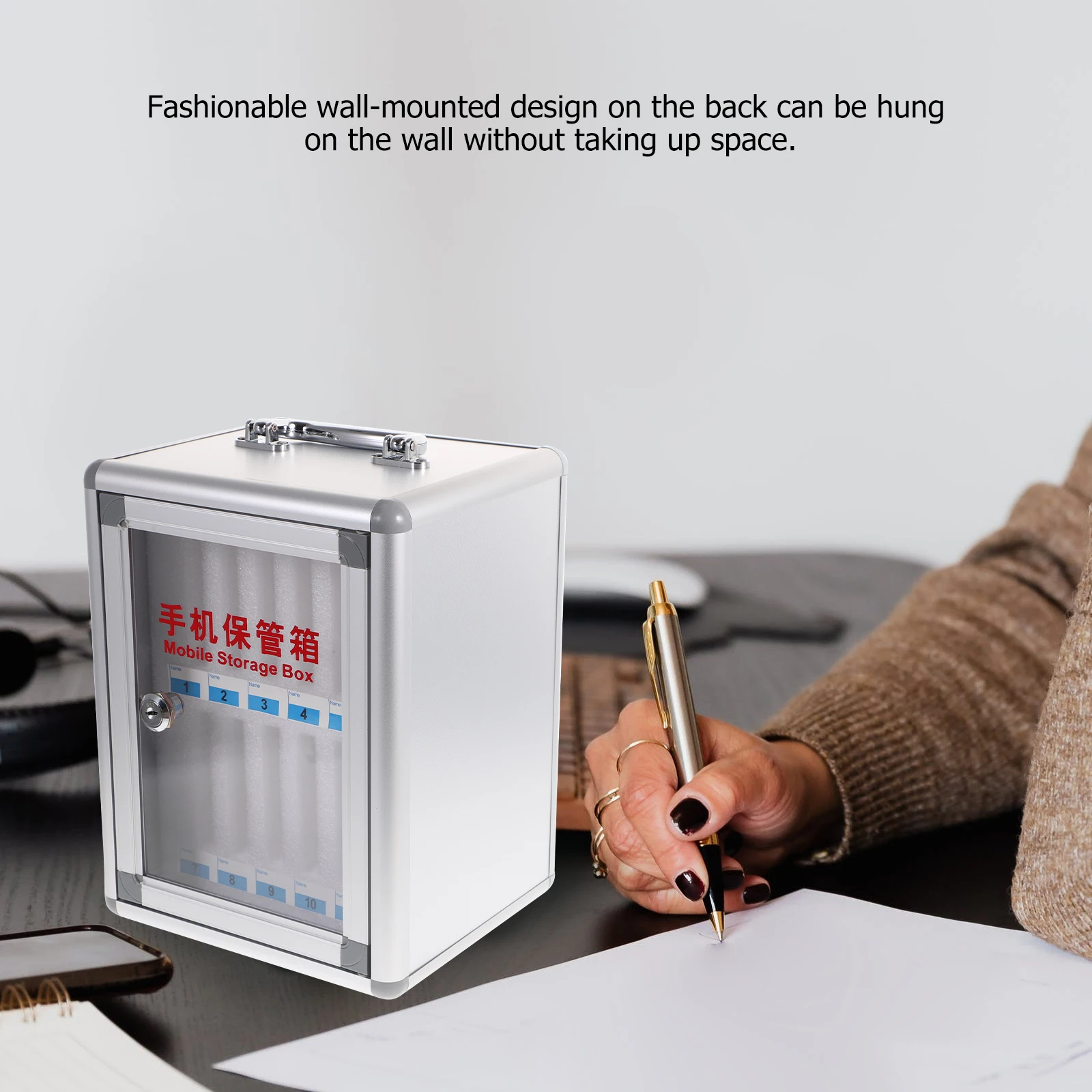 

12 Slots Aluminum Alloy Cell Phone Storage Cabinet Waterproof Anti-Pressure Wall-Mounted Design Sturdy Mdf Organizer For Office