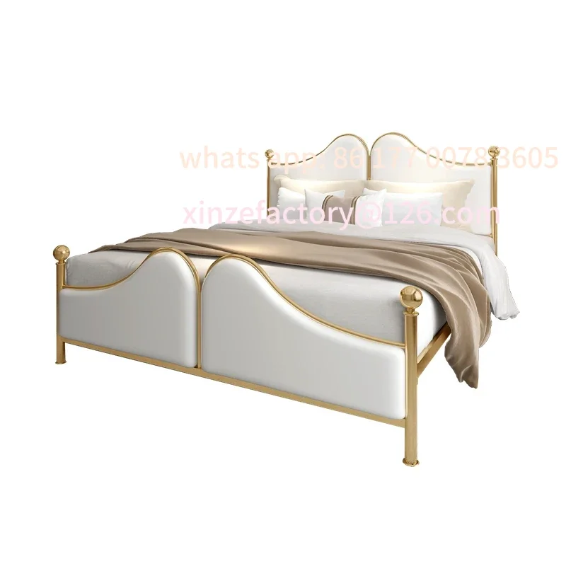 

Customizable Nordic light luxury gold wrought iron bed ironbed modern simple soft clad iron framebed sheet double bed 180x200cm