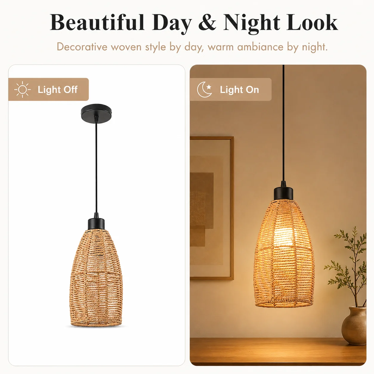 JOYINLED Wicker Lamp Rattan Chandelier Ceiling Light Teahouse Restaurant Bedroom Decor Pastoral Retro Vine Pendant Light Fixture