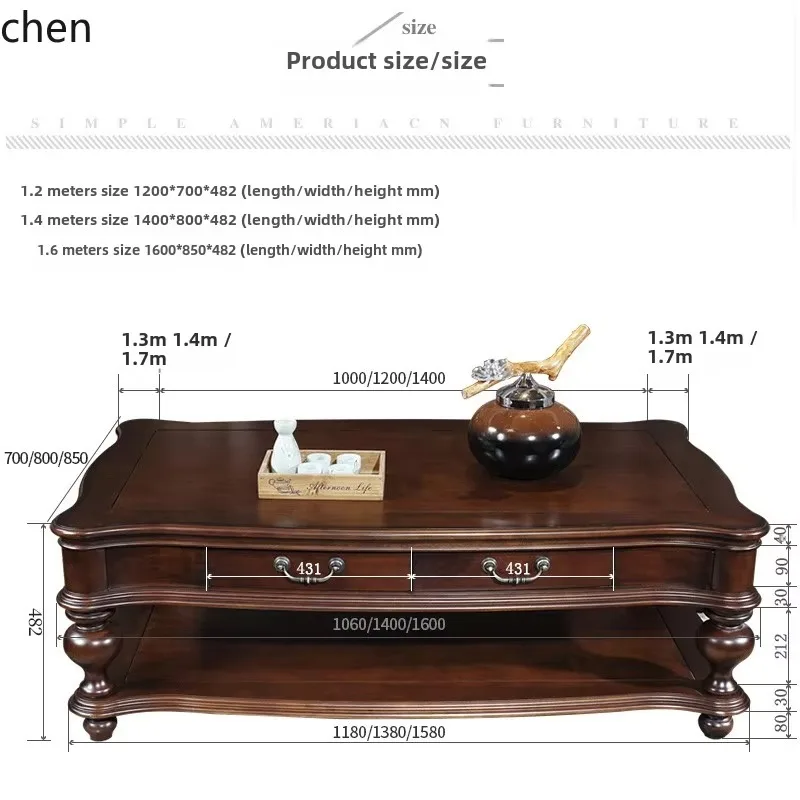 GZ-26  solid wood coffee table TV cabinet combination living room furniture coffee table tea table 1.4m original wooden coffee