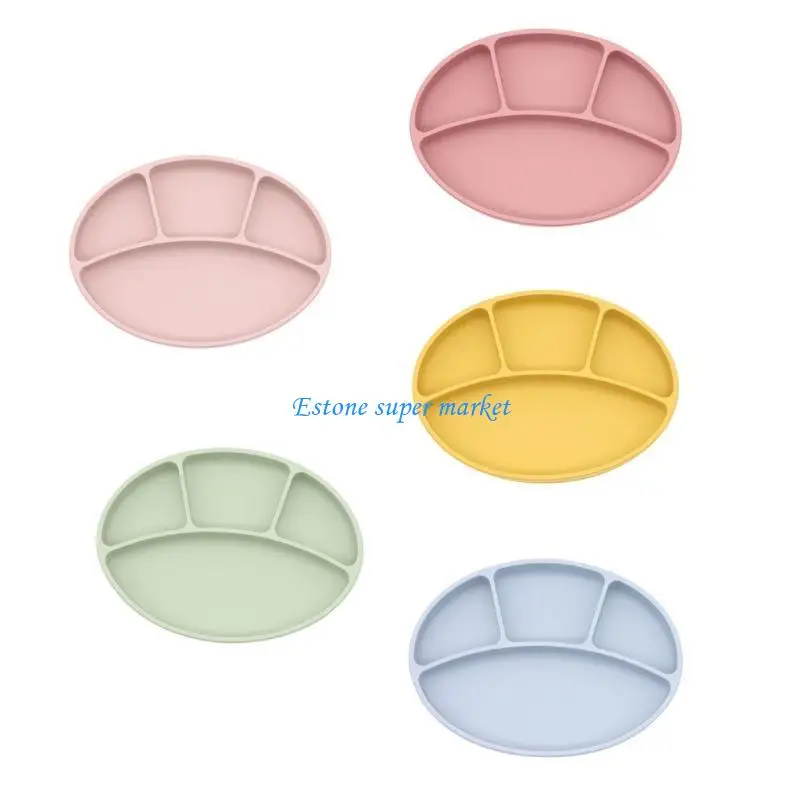 

090B Baby Suction Cup Bowl Divided Dinner Plate Infants Learning Feeding Dish Non-toxic Silicone Solid Color Bowl