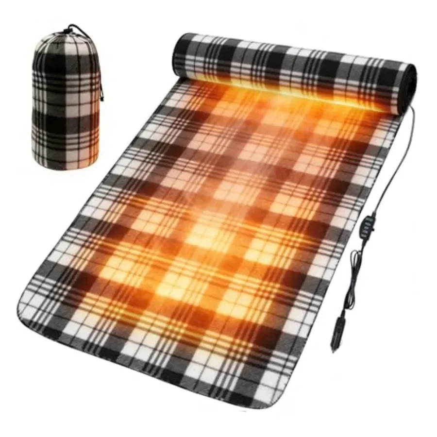 

12V Portable Heated Camping Blanket, 2 Heat Settings Electric Heating Blanket for Car, RV, Camping and Outdoor Use, with Storag