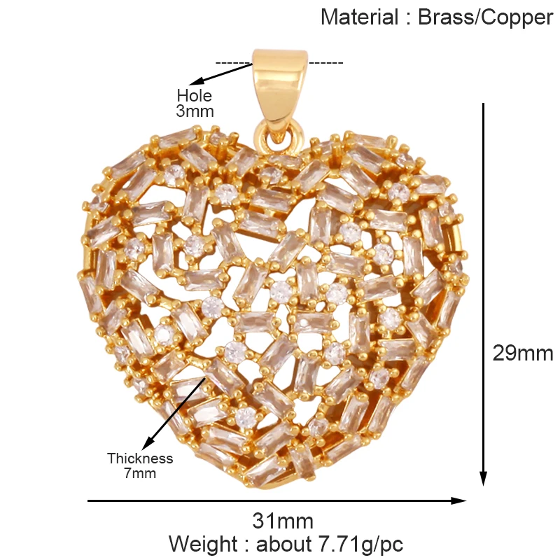 Mode Bunte Zirkon Brenn Liebe Herz Charm Anhänger, Echt 18K Gold Überzogene Halskette Armband DIY Handgemachten Schmuck Liefert S26 – Detail 21
