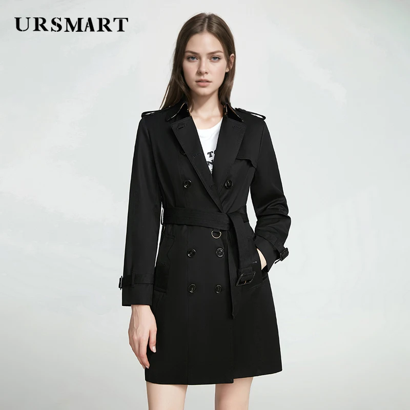 Medium to long double breasted black women's trench coat spring and autumn new custom cotton work windbreaker for women