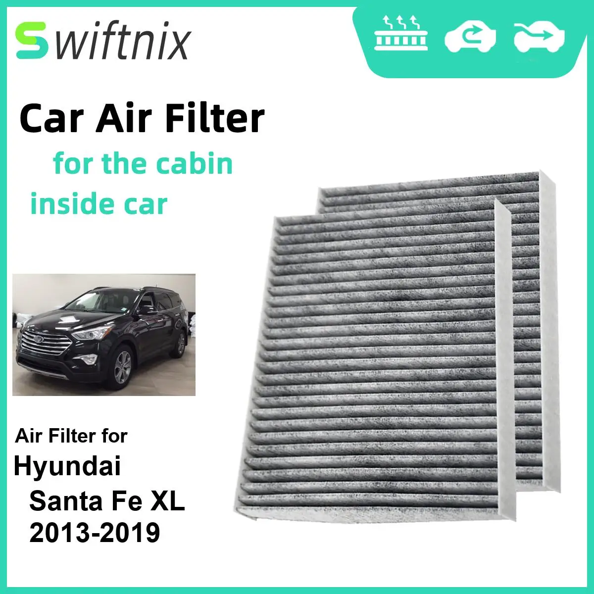 2PCS Activated Air Filter Calm Carbon Fiilter Cabin for Hyundai Santa Fe XL 2013-2019 CF11819 3SF79-AQ000 97133-3SAA0