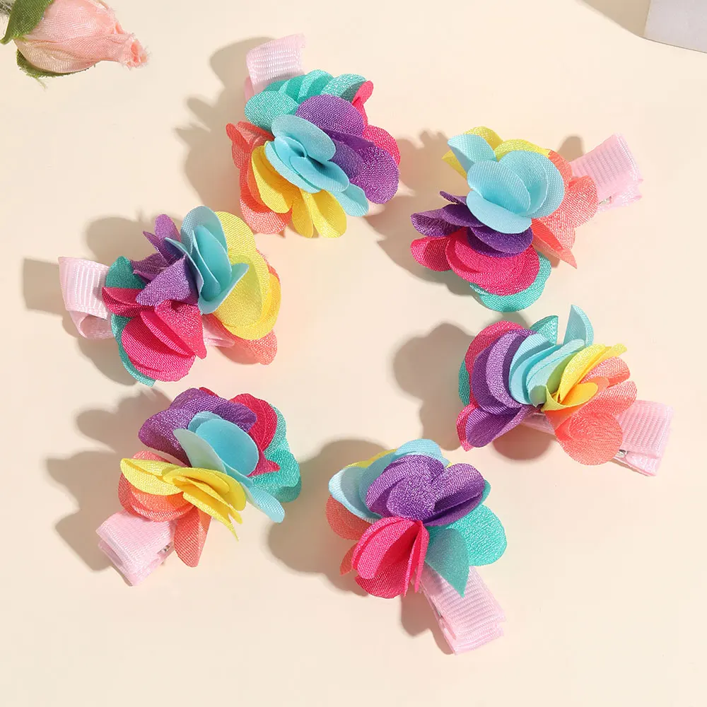 

6PCS Mini Colorful Flower Hair Clip For Baby Girls Elegant Floral Hairpin Kids Handmade Barrettes Headwear DIY Accessories