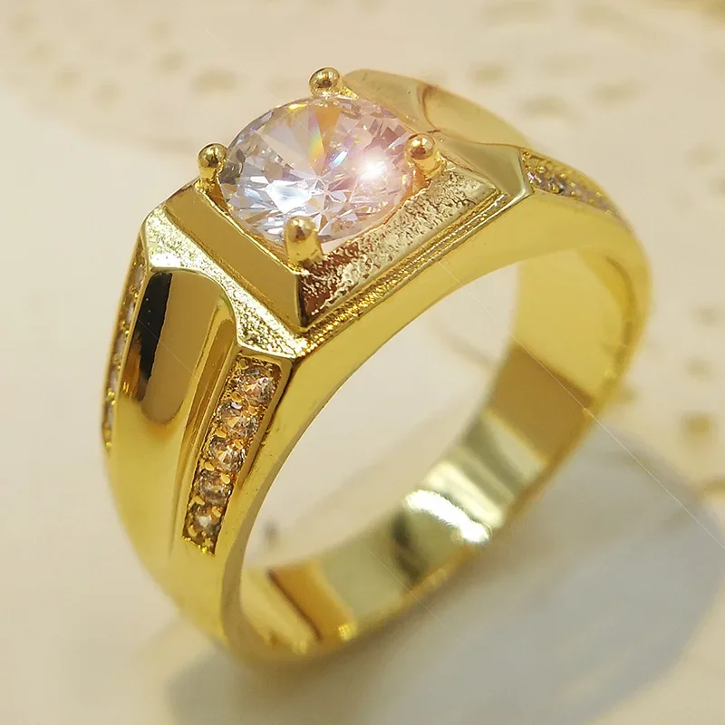 Size 7-12 Classic Gold-color Rhinestone Cubic Zirconia Men Ring Black Enamel Male 18 KRGP Finger Rings Best Selling