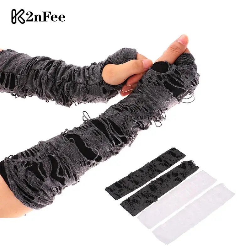 

2PC Halloween Gloves Casaul Broken Slit Gloves Sexy Gothic Fingerless Gloves Black Ripped Holes Decor Cosplay Gloves For Adults