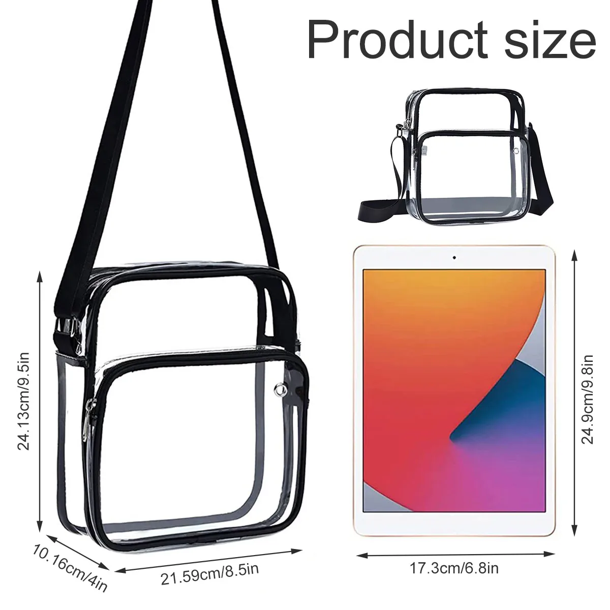 Hand-free Transparent Crossbody Bag PVC Waterproof Messenger Bag Headphone Jack Design Shoulder Bag for Concerts Sports Events