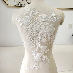 Appliques dell'abito da sposa ricamate in tessuto di pizzo, finiture barocche, toppe da cucire in rete con colletto per abito, decorazione fai da te, bianco sporco