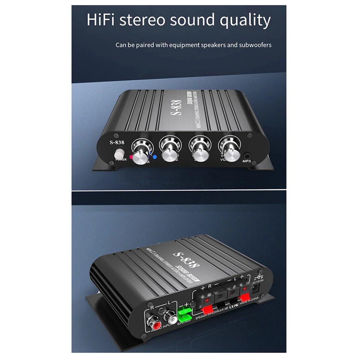 A51I Auto-Partner S-838 Amplificatore di potenza audio 2.1CH, amplificatore audio digitale stereo RMS 30WX2+40WX1 Classe D con uscita subwoofer