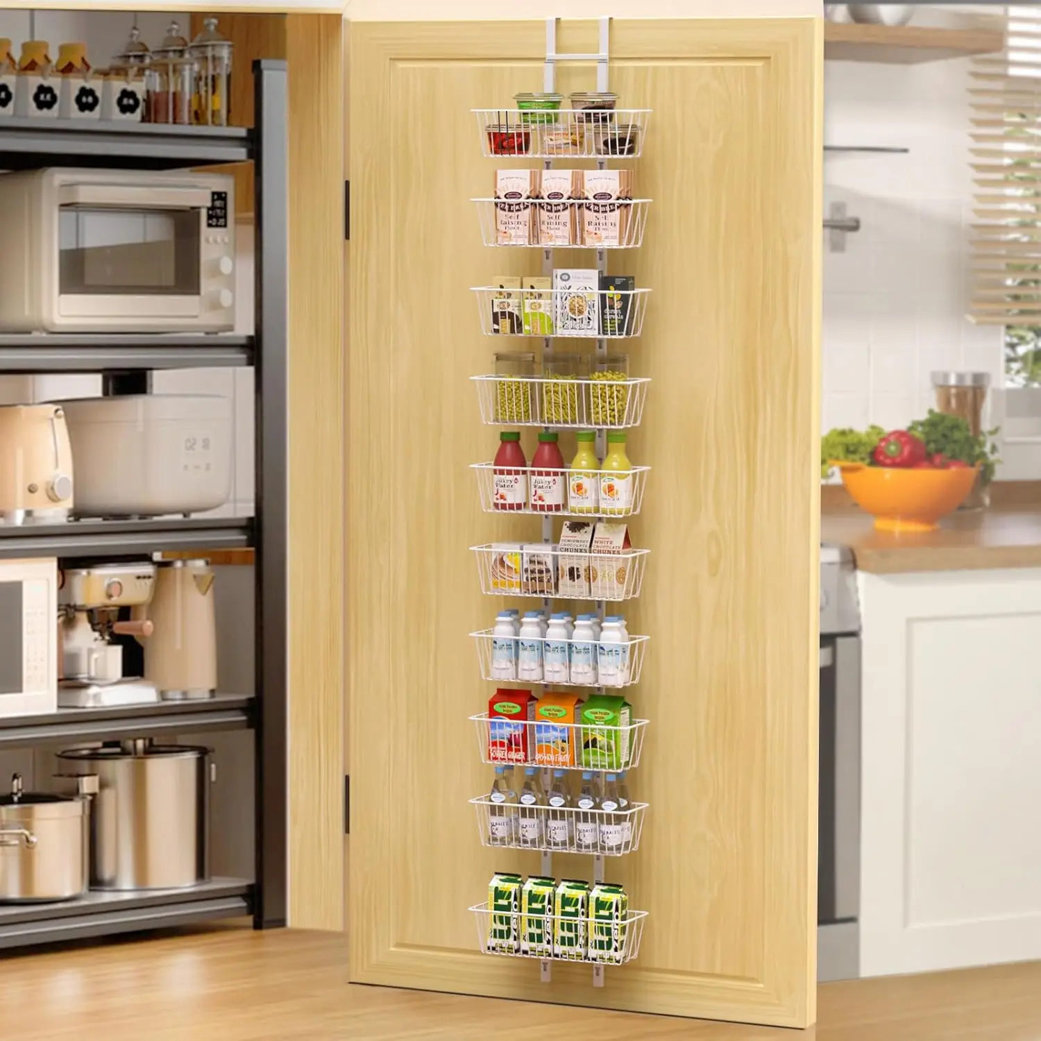 

10 Tier Over the Door Pantry Organizer, Over the Door Spice Rack with Adjustable Baskets, Metal Hanging Door Pantry Orga