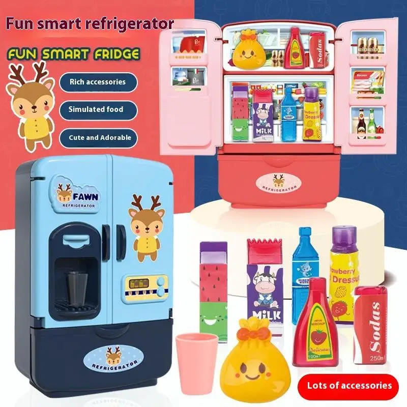 1 Set Simulation Fridge Kitchen Furniture Pretend Play Educational Toy Mini Double Door Refrigerator Home Accessories Gift