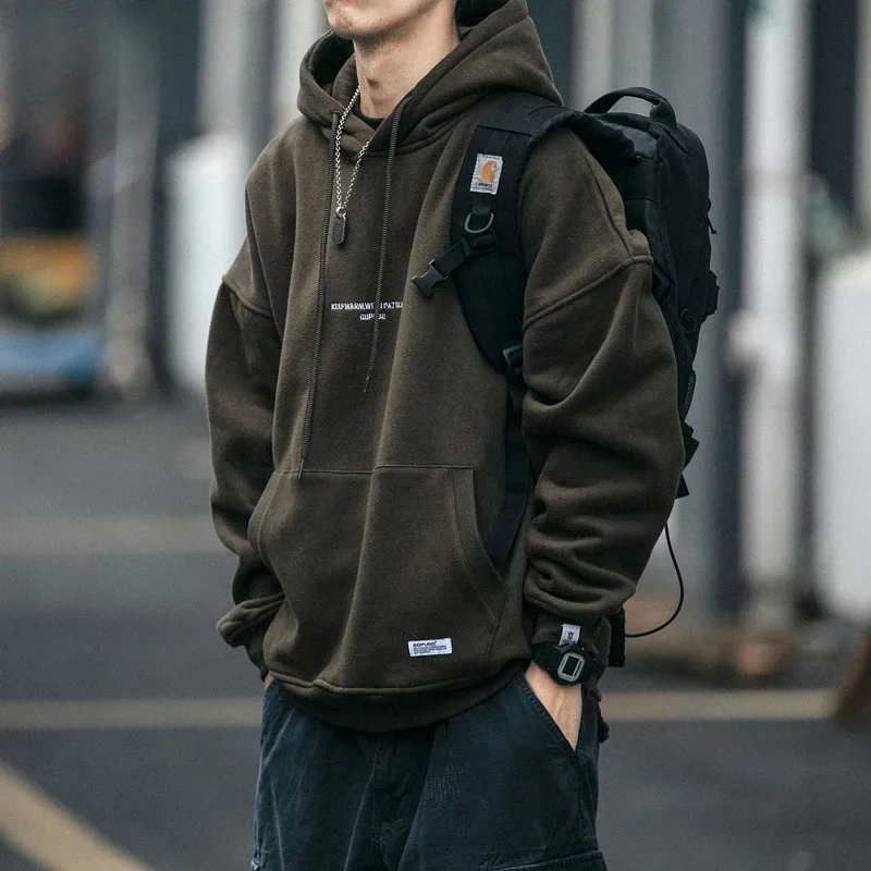 

Men's Vintage Hoodie, New Thickened Fleece, Loose Fit, Trendy Autumn and Winter Casual Jacket