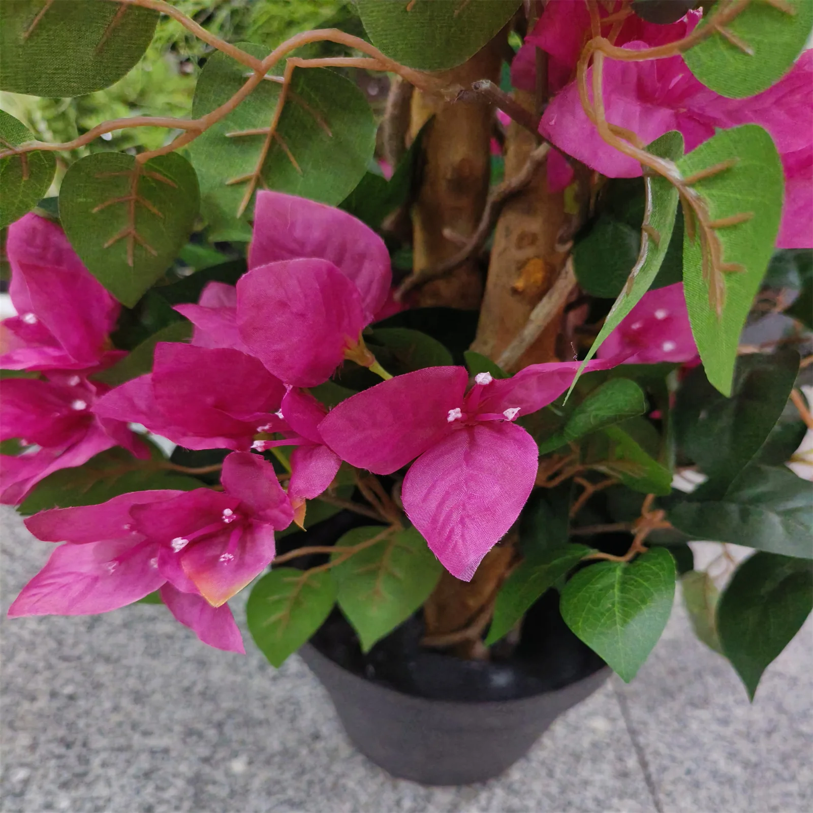 شجرة Bougainvillea الاصطناعية مع الزهور والأوراق، شجرة صناعية واقعية خفيفة الوزن في وعاء ديكور المنزل للمنزل الداخلي والخارجي