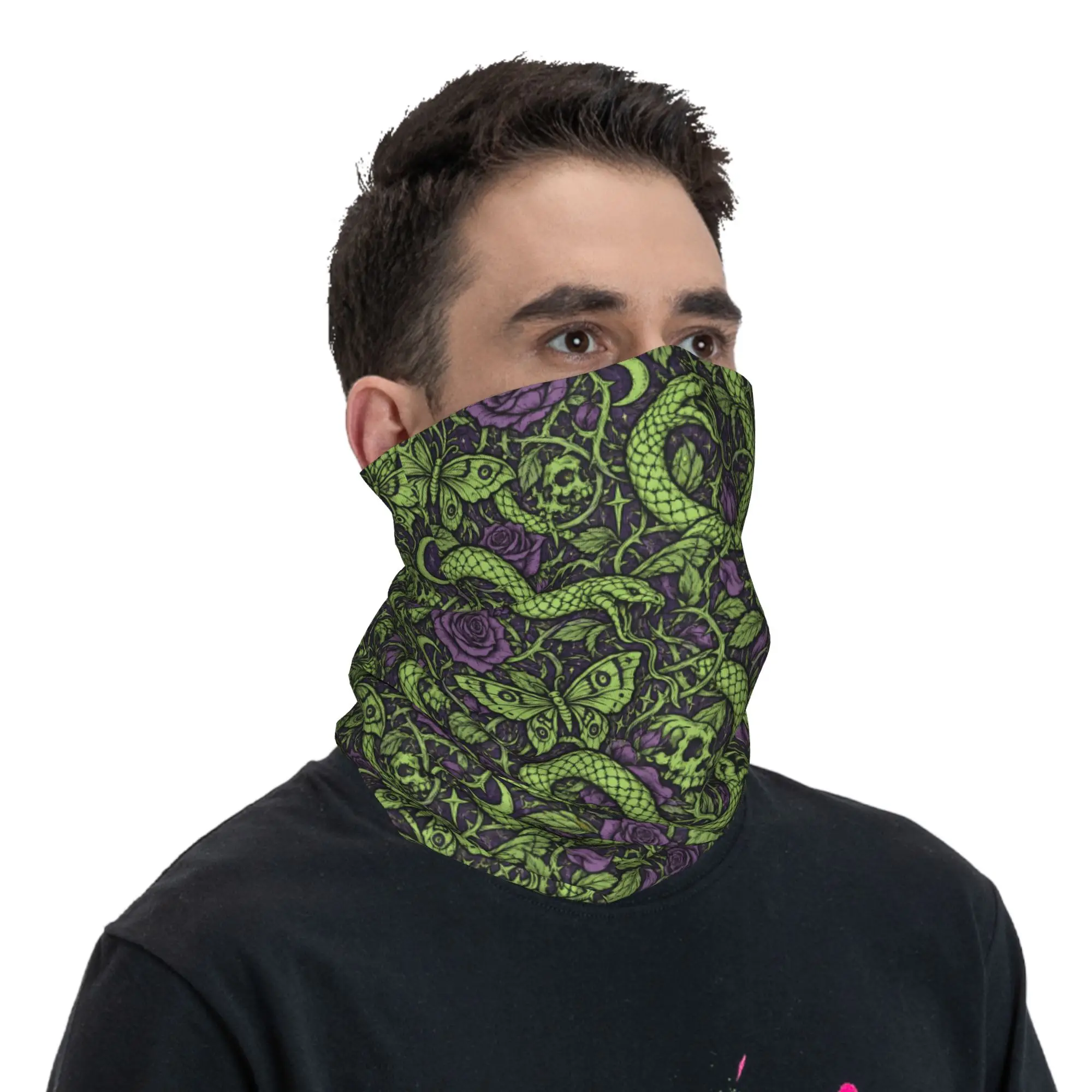 Fun Gothic Snake Rose Butterfly Print Bandana Neck Gaiter  Mask Scarf Multifunctional Balaclava Running for Adult Washable